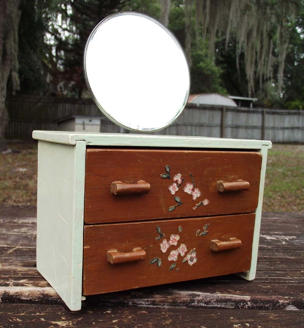 Vintage Handmade Doll Size Dresser with Mirror Jewelry Box
