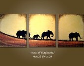 CUSTOM - Original Painting Large Abstract Modern Contemporary Heavy Textured fine art by Shanna - Row of Elephants
