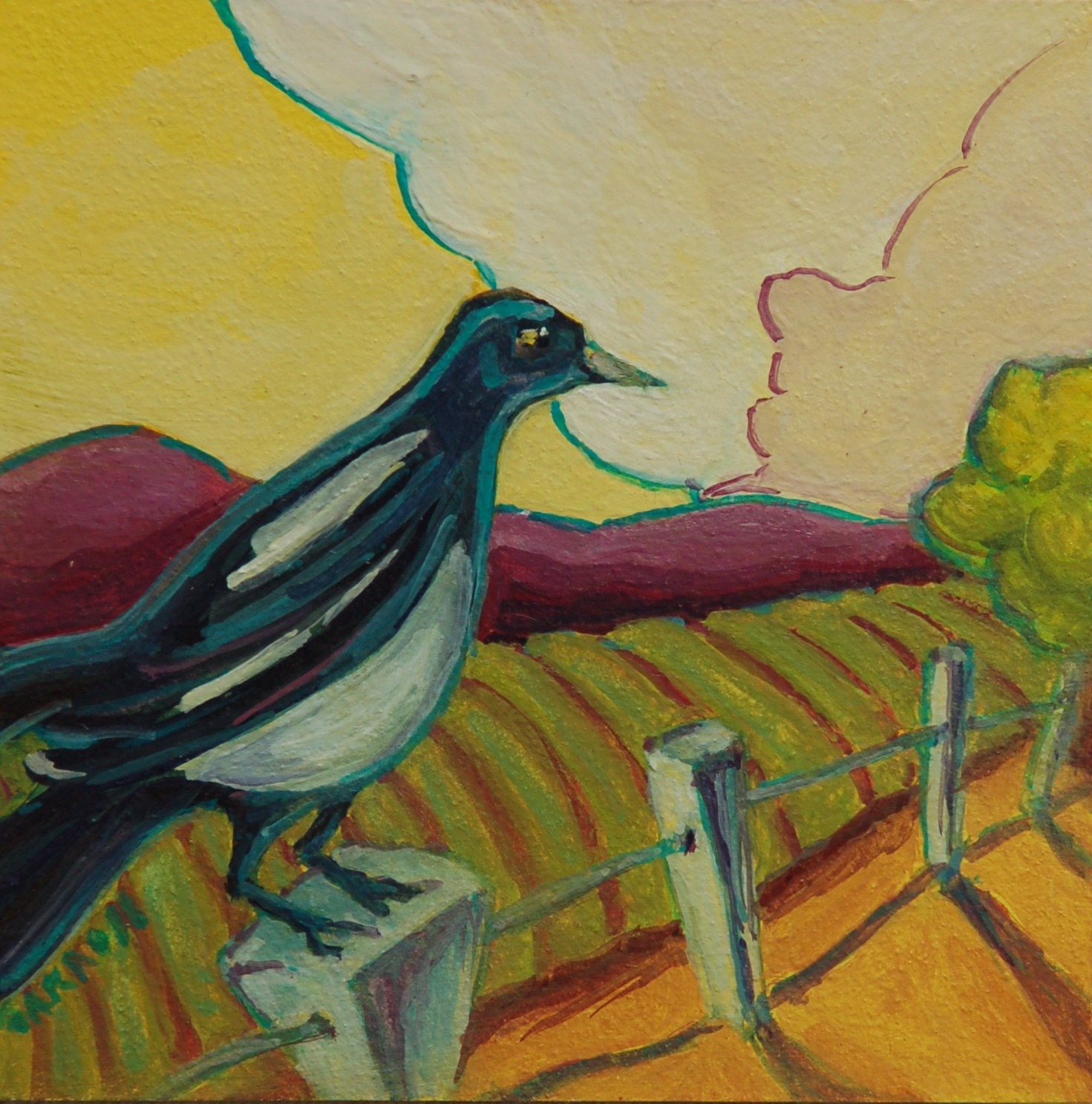 Good Morning -  Archival Print from Original Watercolor 6 x 6 inches with border
