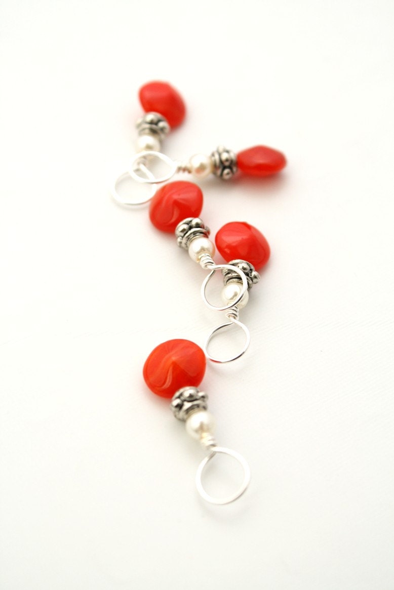 Red Stones- Knitting Stitch Markers- Set of 5- Medium