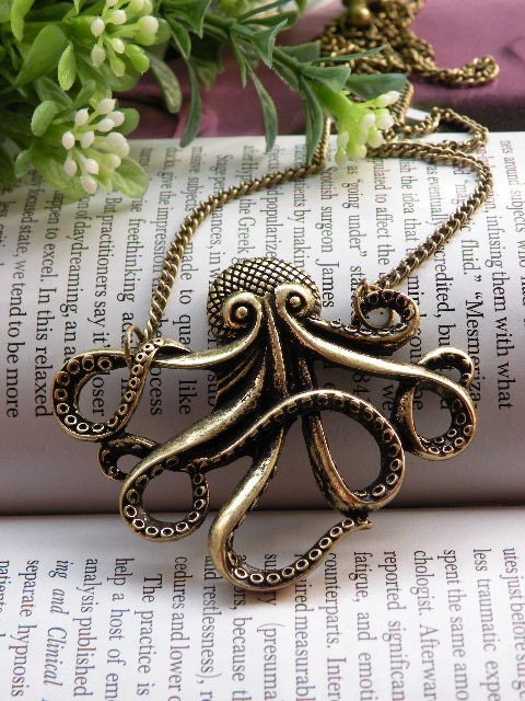 On sales now Antique retro copper octopus necklace pendant jewelry vintage style