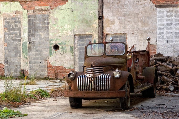 Fire Engine Photograph, firefighter rescue antique truck fire station vehicle vintage 8x12 decor for men - Engine Number One