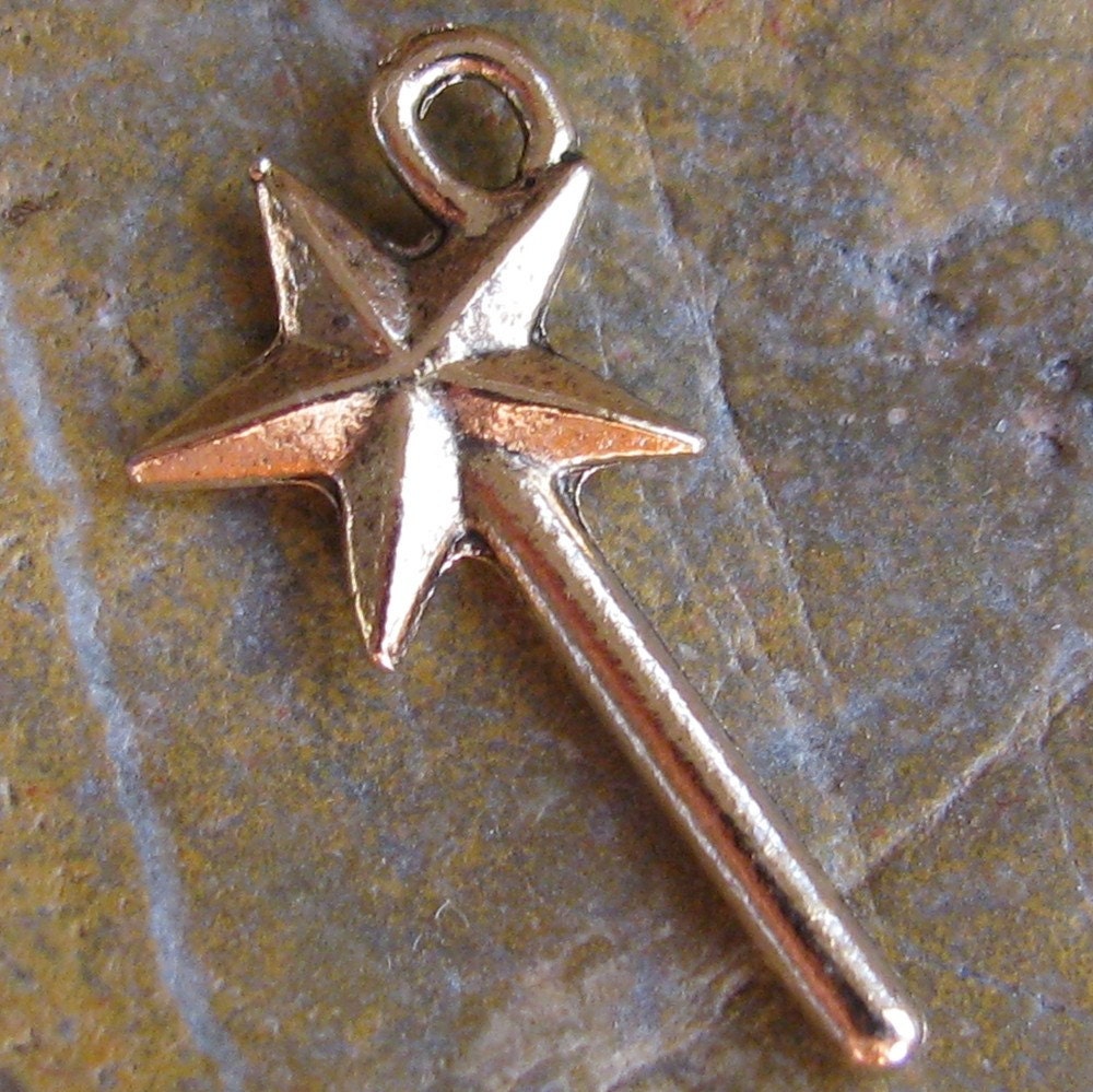 6 Antique Gold Fairy Wand Charm Jewelry Findings 1188