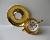 Elegant Dresden Germany Richard Klemm Gold and Floral Footed Teacup and Saucer
