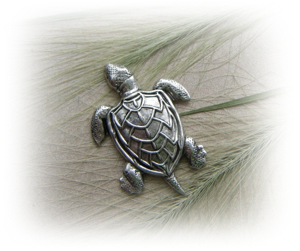 1 - Large SEA TURTLES Antique Silver Ox Brass Jewelry Findings (C)
