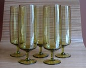 SALE 5 Vintage Green Glass Stemmed Goblets