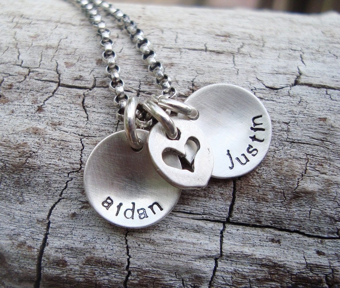 two tiny names ...handstamped sterling silver mothers necklace
