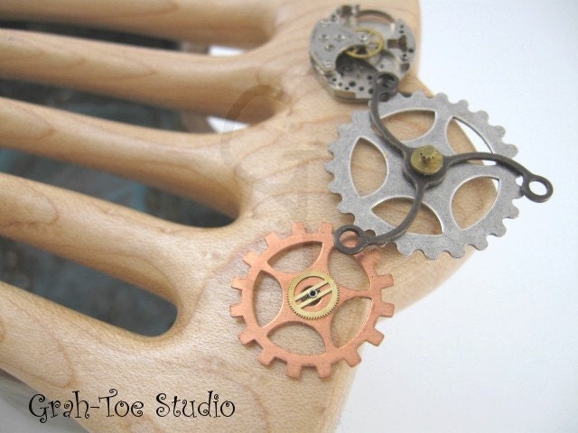 Hair Fork 5 Prong Birdseye Maple Wood with Steampunk works Hairfork