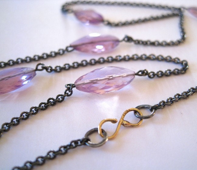 Amethyst Layering Necklace Oxidized Silver 18k Gold