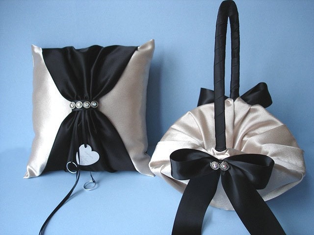 Personalized Wedding Ring Bearer Pillow and Flower Girl Basket with Swarovski Crystals in Custom Colors