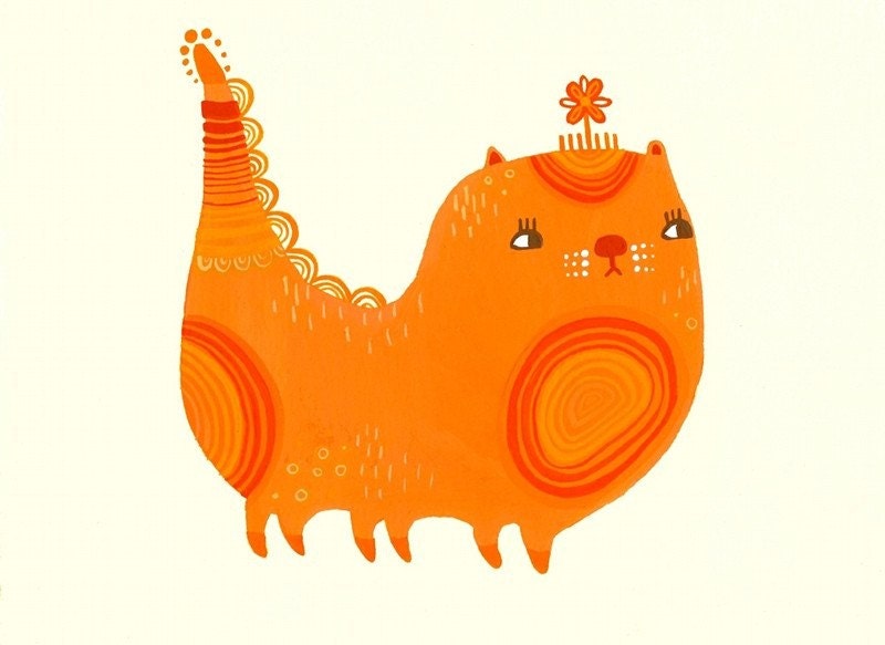 Dubious Orange Kitty - 5x7 print