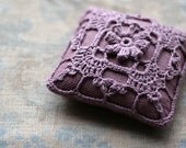 Linen  pincushion - crochet motif