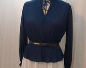 Vintage Dancing Dress 2 Tone - Navy Chiffon Long Sleeved Romantic top with White circle skirt bottom with the original belt - Size 10