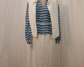 Vintage Skirt Suit Set - Vest Blouse Skirt and Neat rope belt - Nautical themed - medium