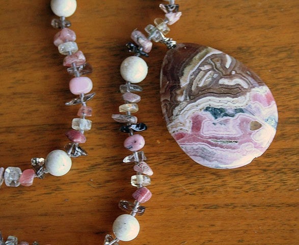 SOUTHWEST SUNRISE Necklace (Rhodocrosite, Peruvian Pink Opal, Smoky Quartz, Citrine, Riverstone)
