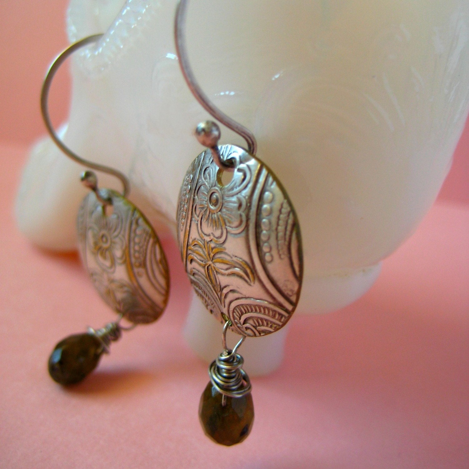 Round Earrings - Vintage Inspired - Recycled Metal - Handmade Jewelry By Roia O'Brien - Eco Friendly