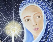 Original Painting, Expressionist, Symbolism, Modern Russian Icon style,16X20, Figurative, Blue, Title- Protector of Light