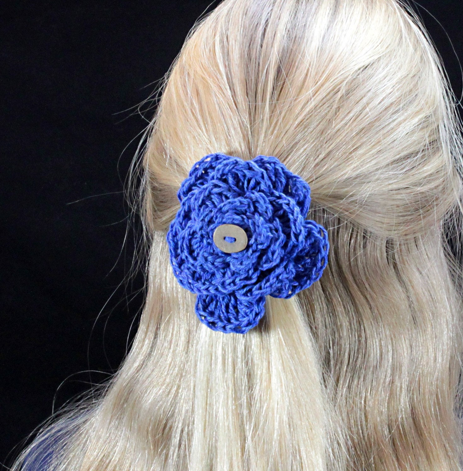 Hair Barrette - Eco Friendly Organic Cotton Crocheted Flower Hair Clip - Bluebell