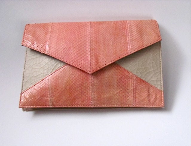 SNAKE pink and cream geometric bold clutch purse PRICE just lowered was 70 dollars