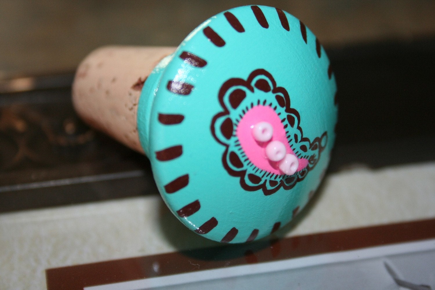 Turquoise, Brown and Hot Pink Paisley Wine/Bottle Stopper
