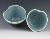 Stoneware / Ceramic Heart Shaped Bowls, Opal Blue and Temmoku    b176