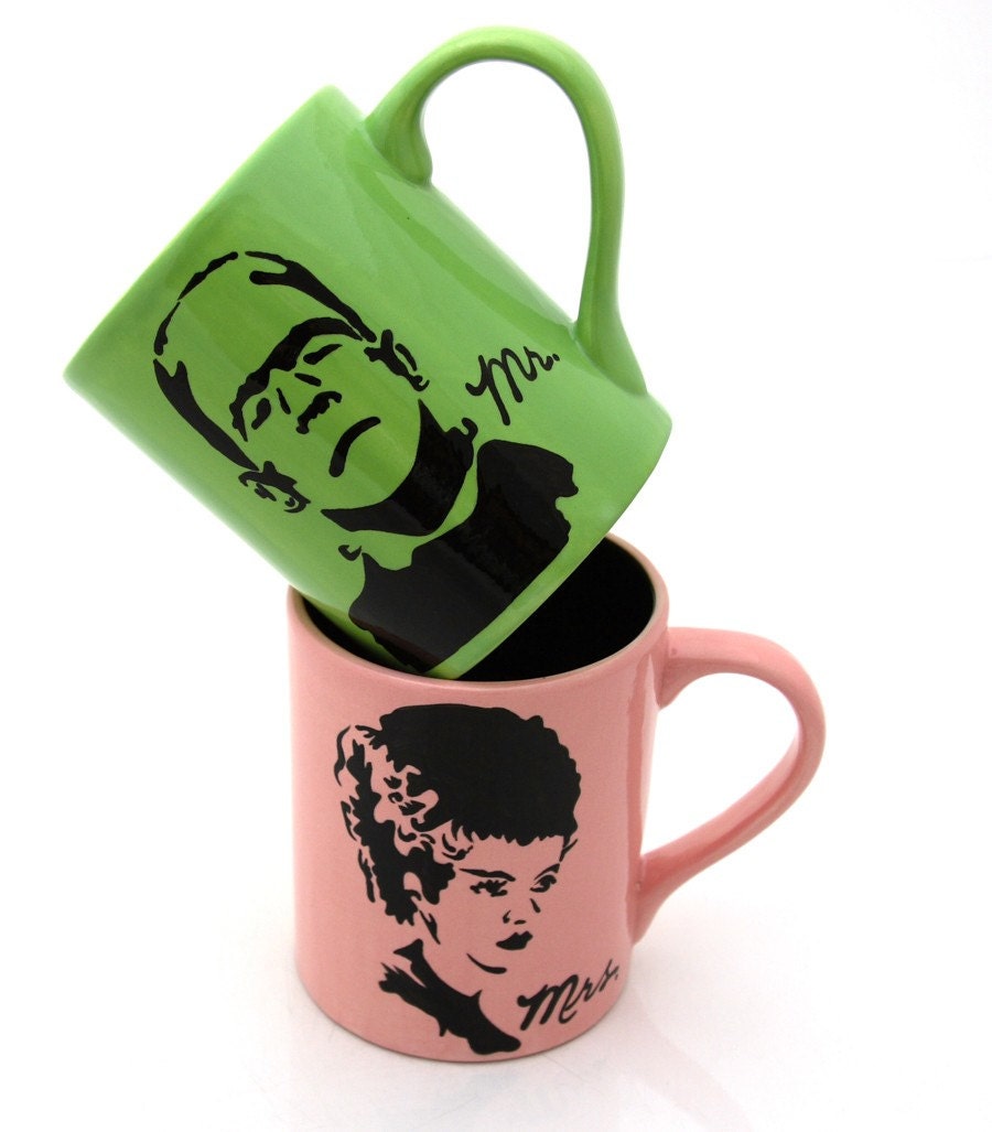 Mr and Mrs Mug Set Frankenstein and Bride Funny Wedding Gift
