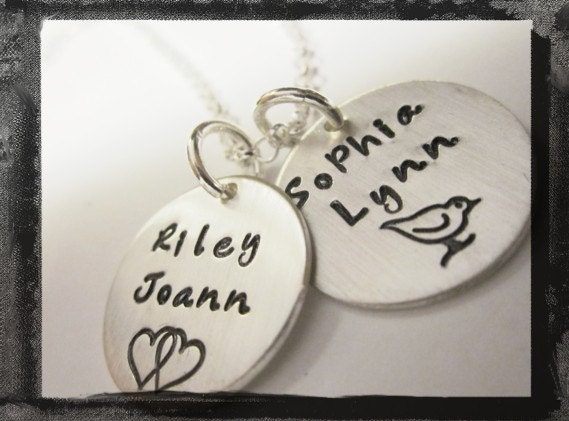 Sterling Silver Charm Necklace w/ Design Stamp for Mom