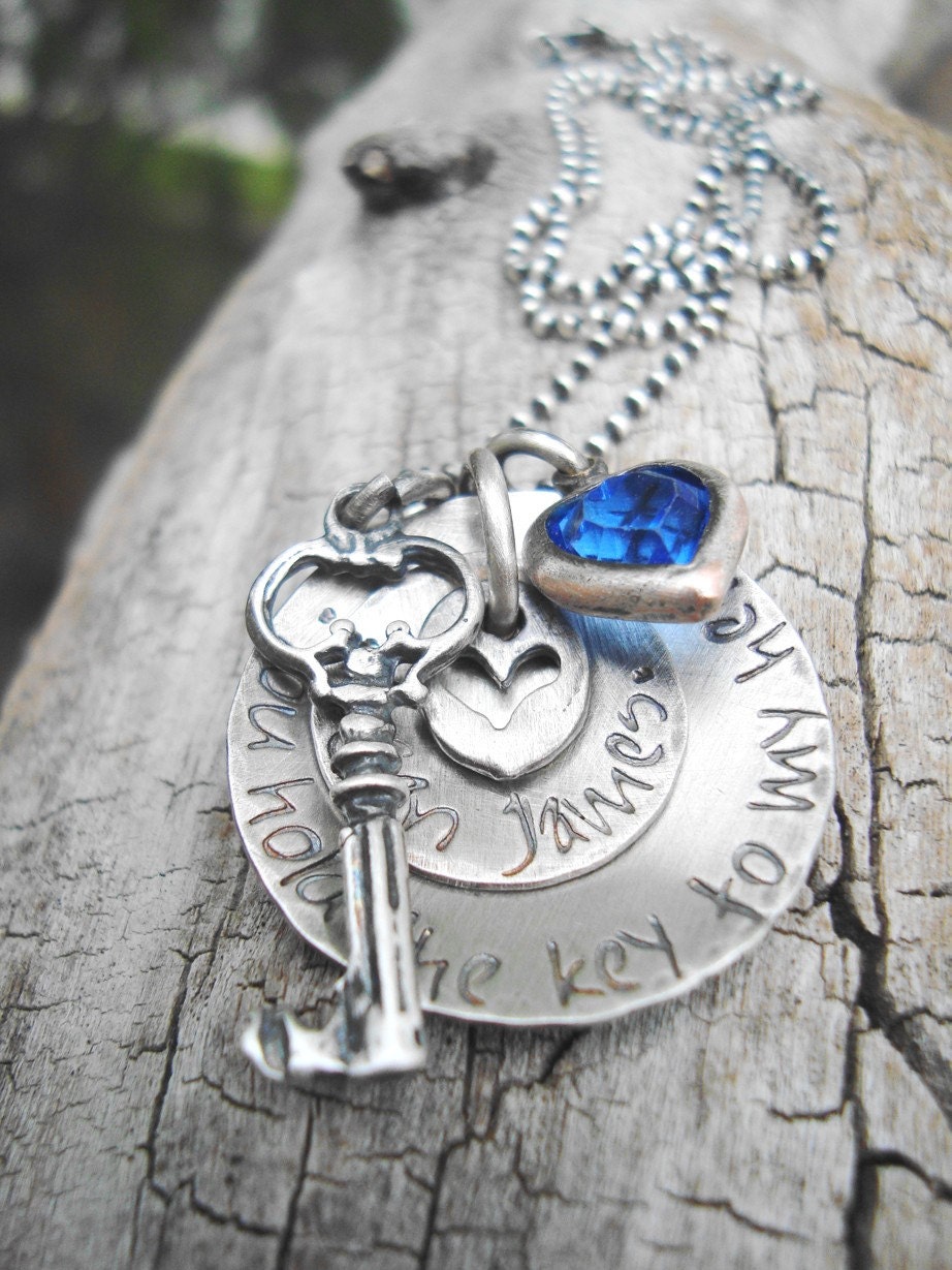 rustic hand stamped sterling silver mothers family necklace... hand stamped mommy jewelry... Inspirational necklace