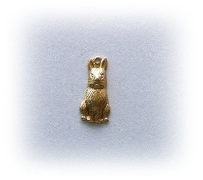 6 Rabbit / Bunny Raw Brass Charm and Jewelry Finding (F)