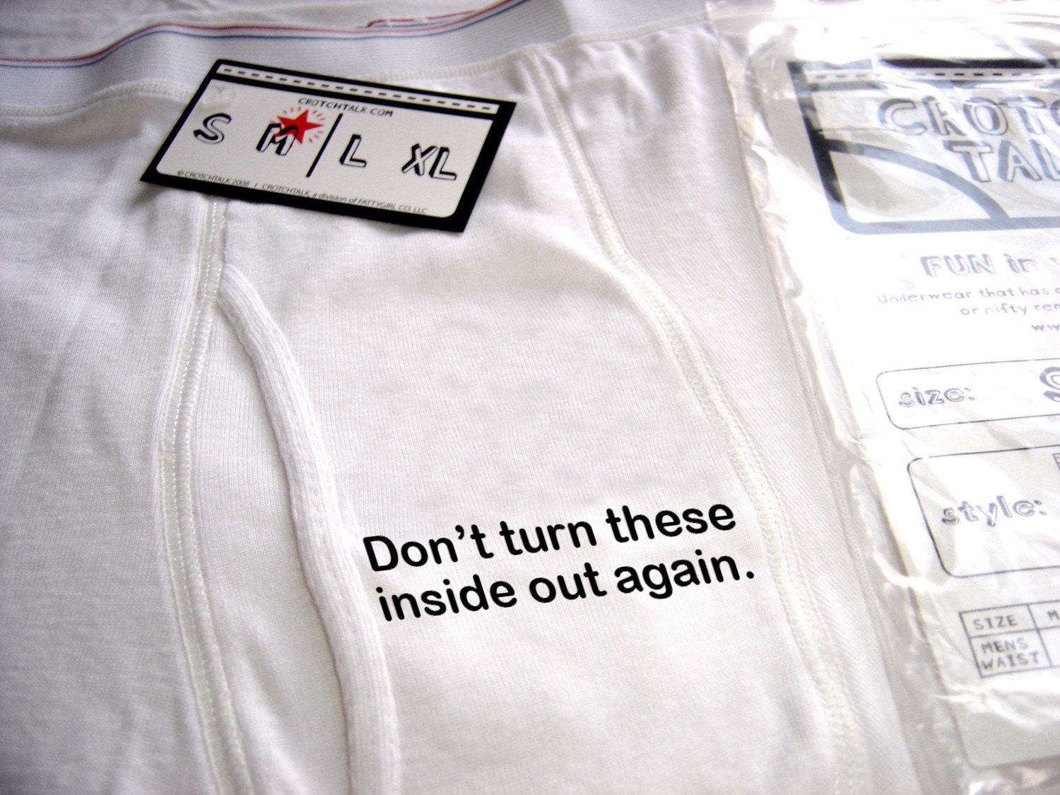 Don't turn these inside out again. (mens underwear, white boxer brief)
