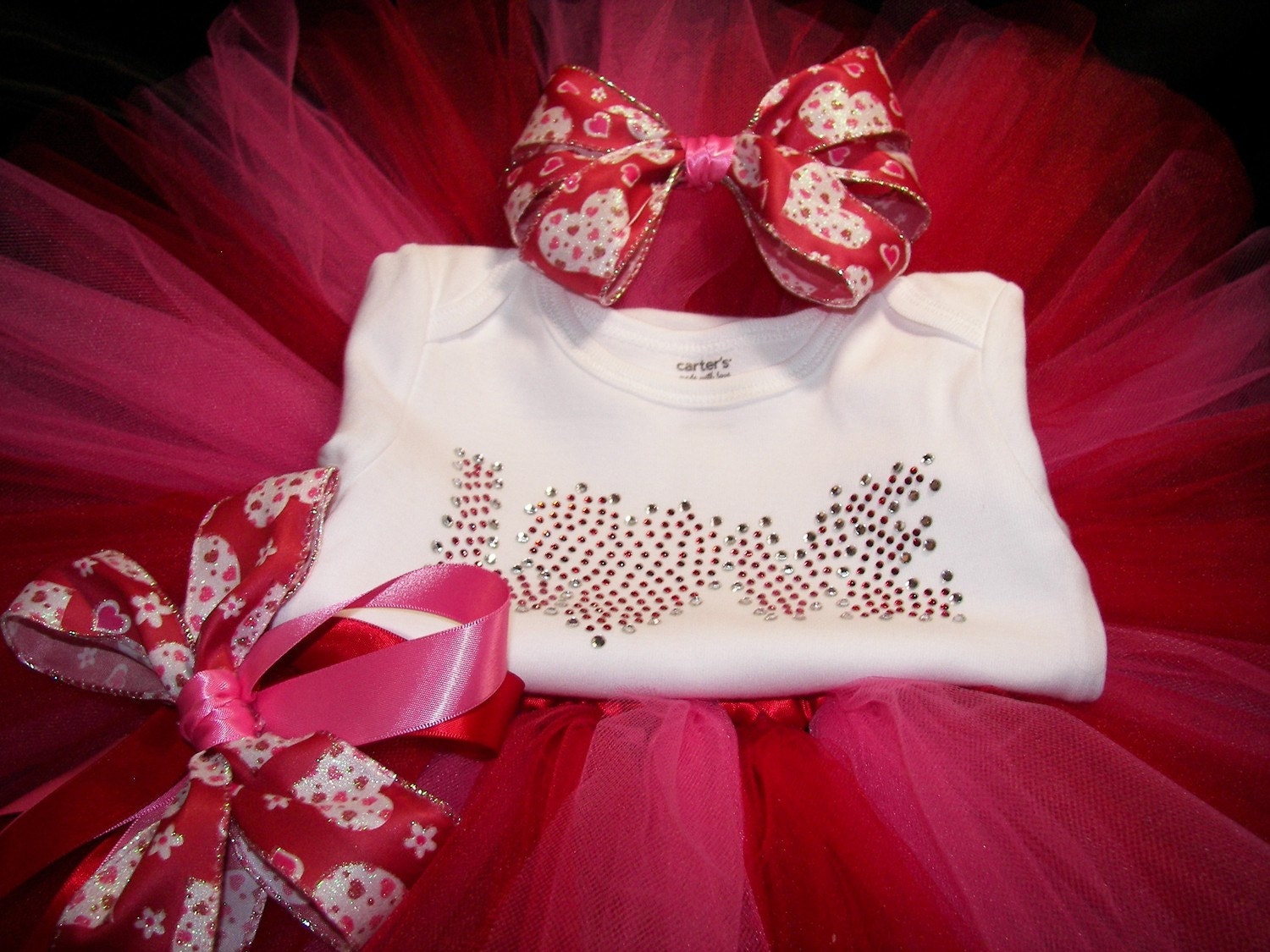 LOVE Custom Made BLING Pink and Red Tutu Set-Boutique Style-Valentines-Portraits-