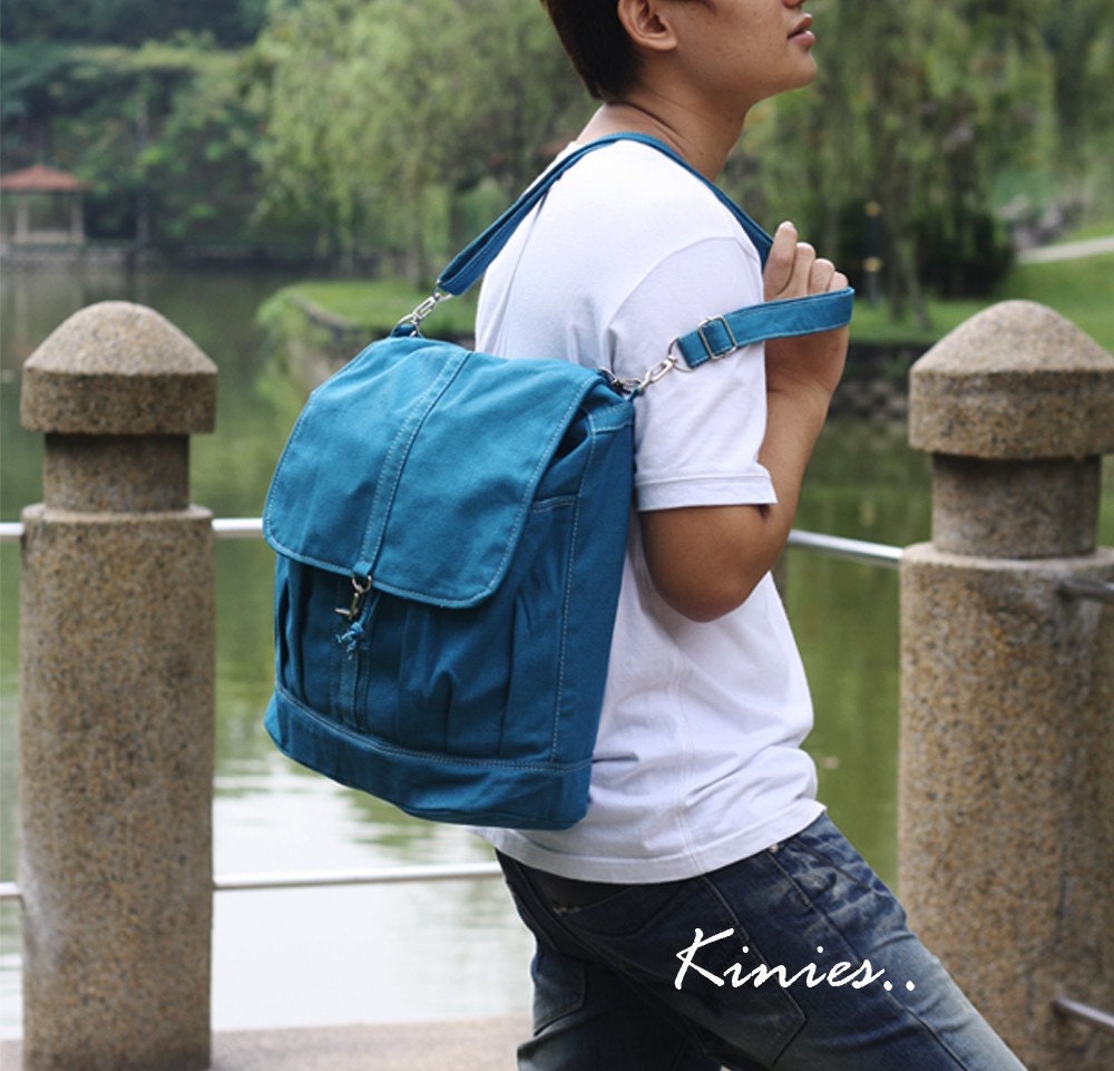 Back Pack Sale with 25% Off - KINIES BACK in Teal - Backpack / Cross body Messenger / Shoulder bag