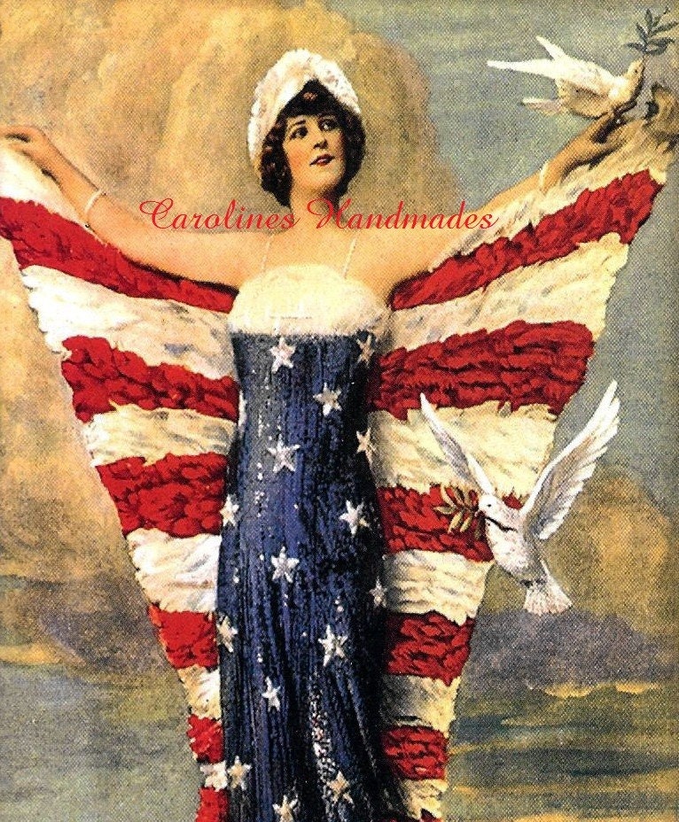 Patriotic Lady Reproduction Cotton Fabric Art Print 5X6" Applique
