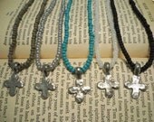 Silver Hammered Cross Necklace- Pick Your Color
