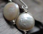 Radiance Earrings - White Coin Pearls, Sterling Silver