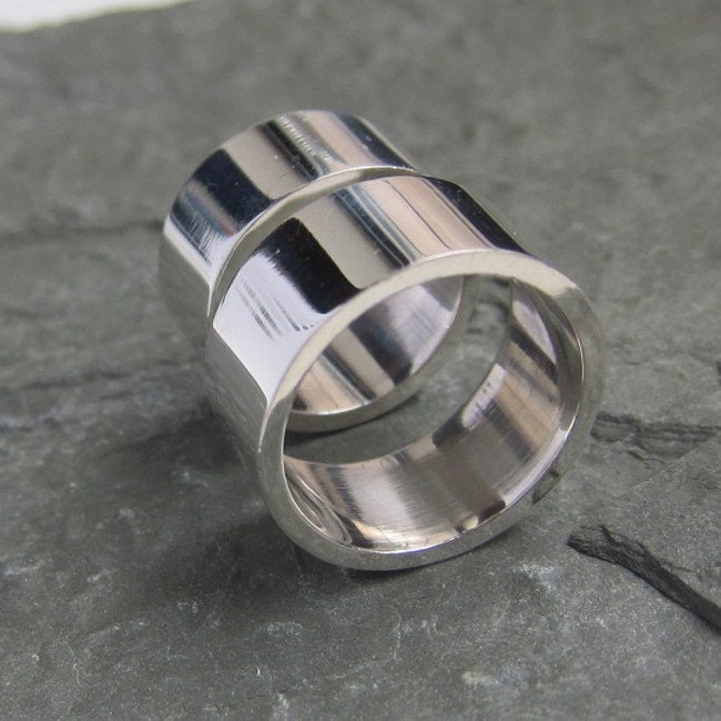 Wide high polished 10mm sterling wedding ring set his and hers sizes 7 and 10