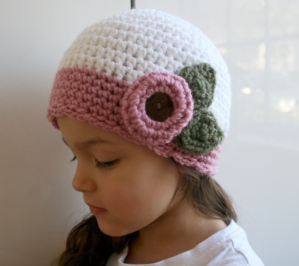 PDF PATTERN Vintage inspired crochet beanie with flower includes 4 sizes from newborn to adult