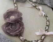 Vintage Petals Ribbon and Chain necklace