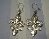 Large Silver Hammered  Fleur de Lis Earrings