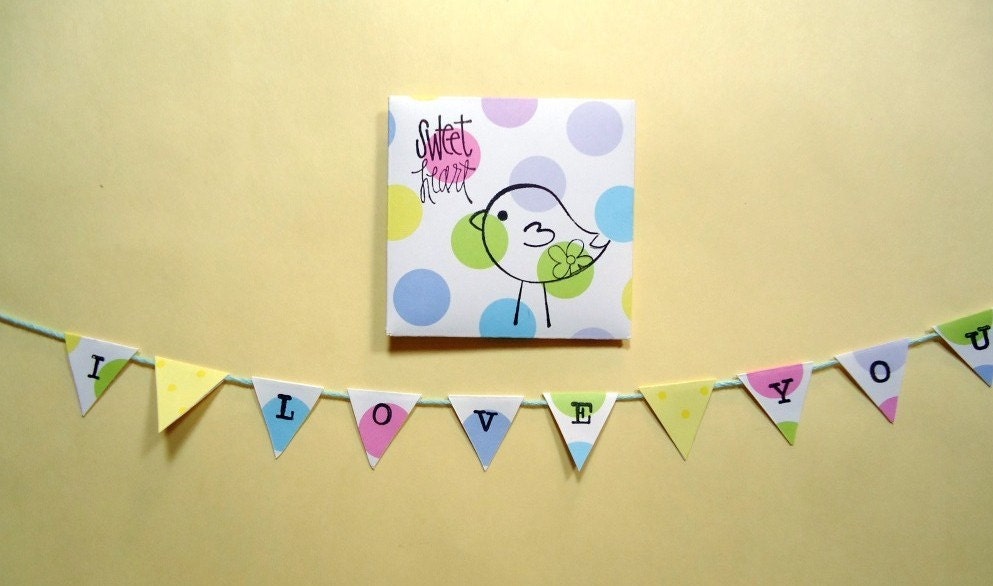 I Love You Mini Pennant Banner with Coordinating Envelope - Big Dots