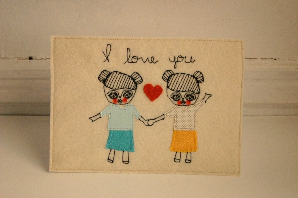 Make your own girl loves girl card  (textile collage art)