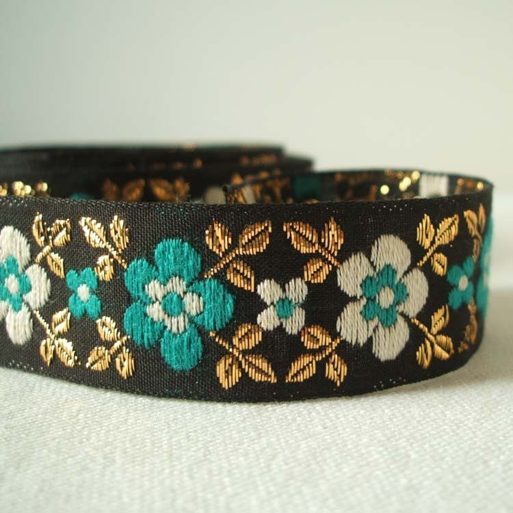 vintage teal and gold trim 7/8" wide 3 yards