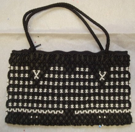 Cute Little Vintage Black and White Beaded Bag
