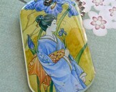 Iris Japanese art Kimono dog tag id necklace - Double Sided -