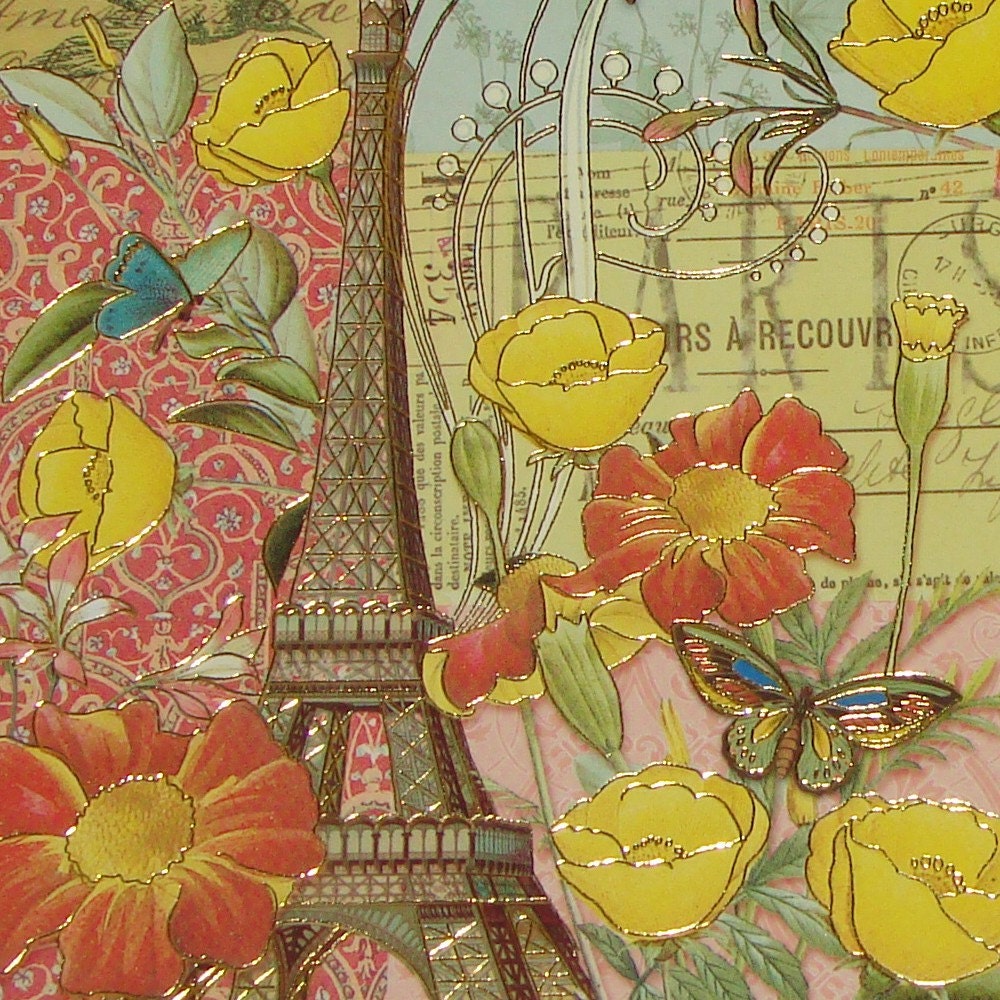 Gorgeous Paris Inspired Gilded Note cards Buttercups - set of 2