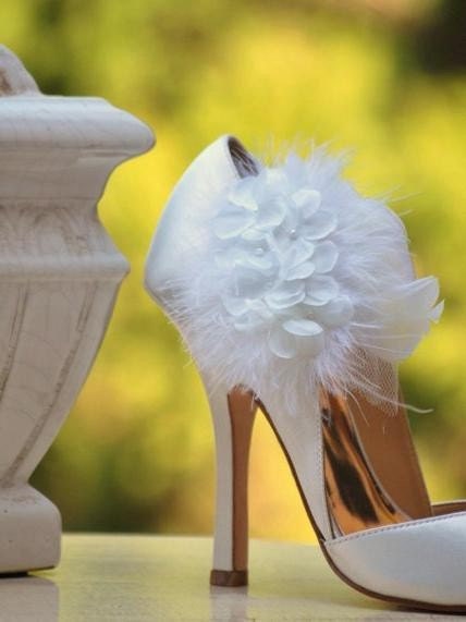 Shoe Clips White or Ivory Hydrangeas. Fashion French Inspired, Elegant Couture Special Day also apple green pink Floral Bloom Bunch Blossom