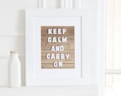 Keep Calm and Carry On Poster (wood floor) Typography Photo Print - 8 x 10 - Home Decor Brown Wall art print Inspirational Motivational