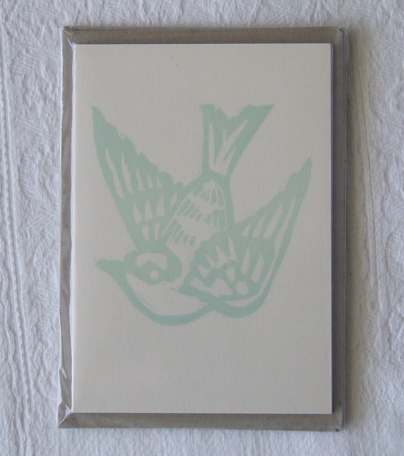 blue swallow linocut letterpress greeting card