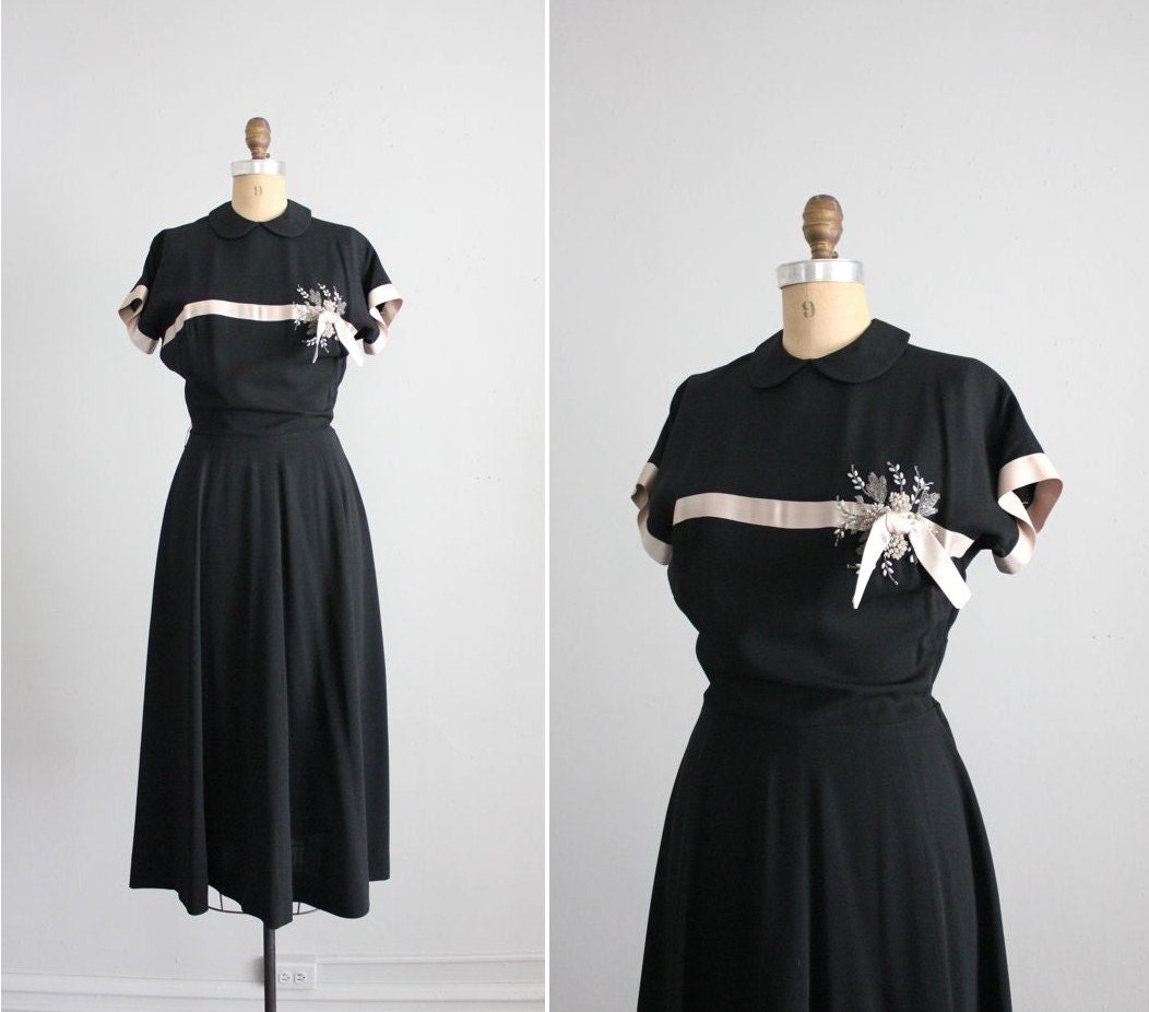 1940s vintage bouquet bodice crepe dress