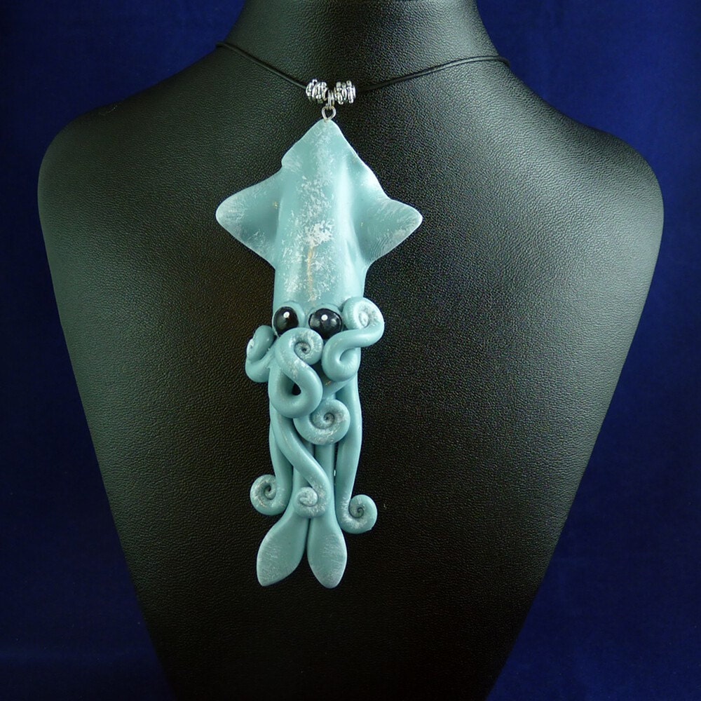 Raincloud Squid Necklace - Polymer Clay Cephalopod Jewelry